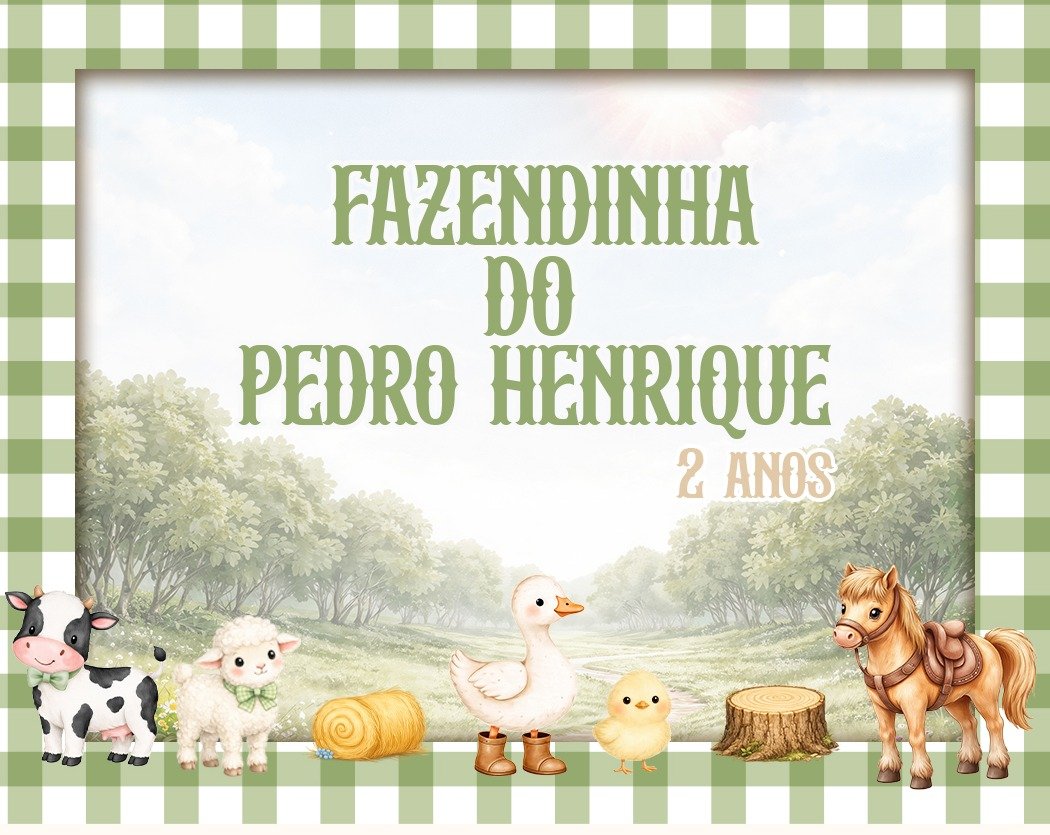 Fazendinha do Pedro Henrique, 2 anos, com vaquinha, ovelha, pato, pintinho e cavalinho